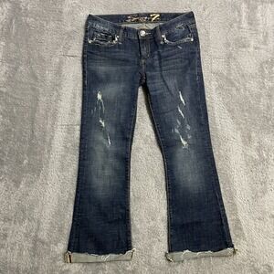 Seven7 Flare Jeans Womens Size 29 Denim Blue Raw Hem Distressed Embellished‎